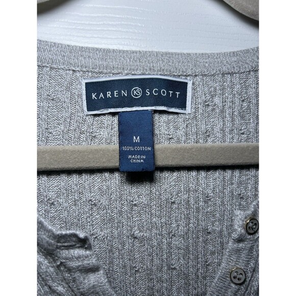 Karen Scott Women’s Long Sleeve Button V Neck Cotton Sweater Gray Size Medium - Picture 3 of 7